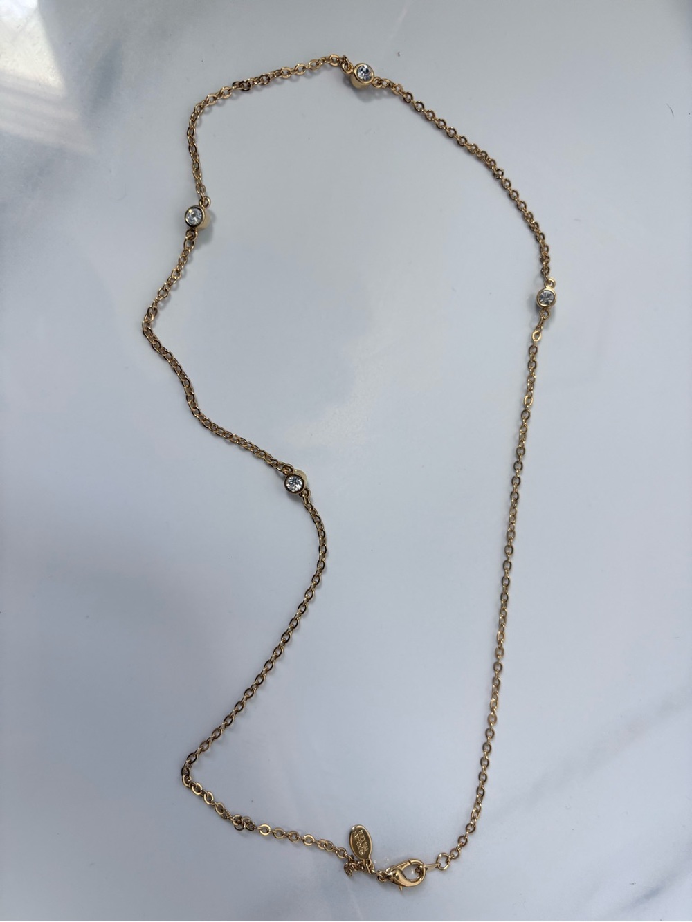 Vintage Nolan Miller Gold Crystal Station Link Chain Necklace Signed Glamour